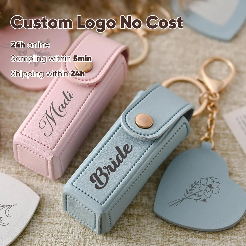 Customisation Portable Lipstick Bag Gifts PU Leather Keychain