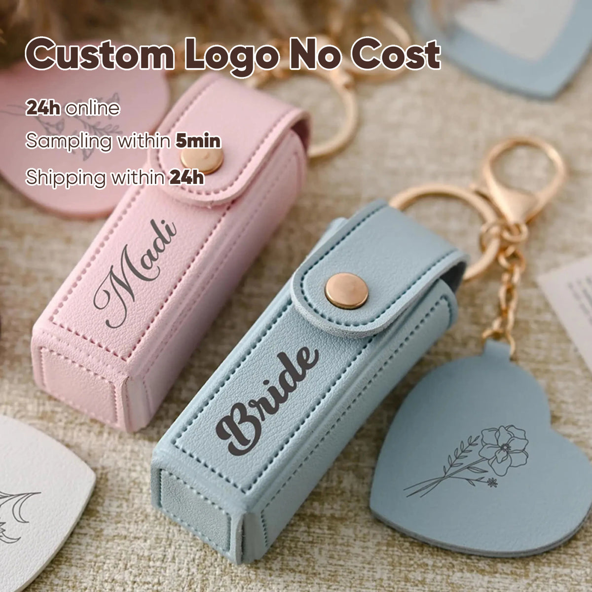 Customisation Portable Lipstick Bag Gifts PU Leather Keychain