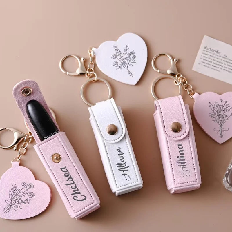 Customisation Portable Lipstick Bag Gifts PU Leather Keychain
