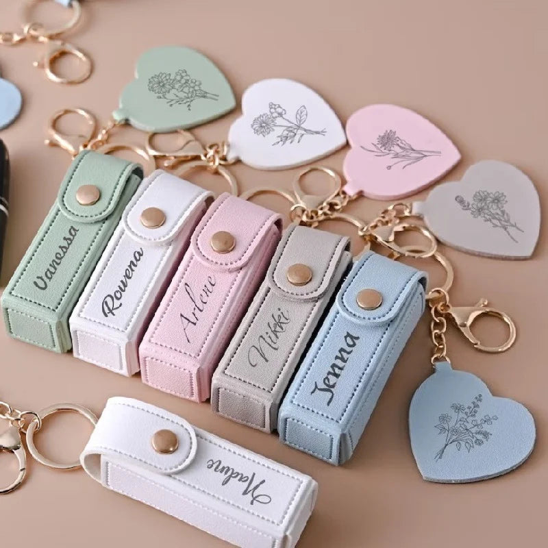 Customisation Portable Lipstick Bag Gifts PU Leather Keychain