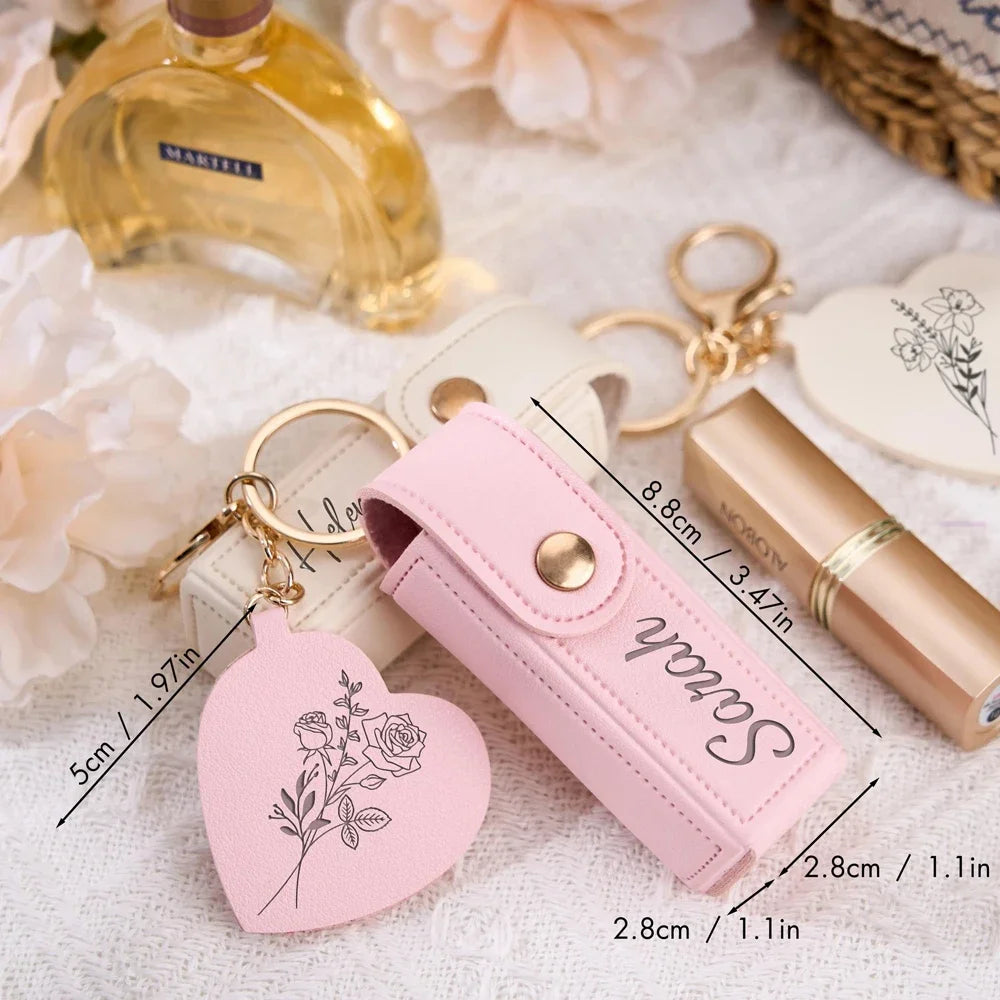 Customisation Portable Lipstick Bag Gifts PU Leather Keychain